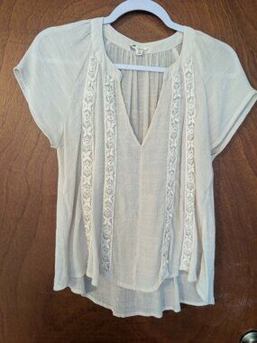 Women's Ivory Boho Lace Trim Shirt